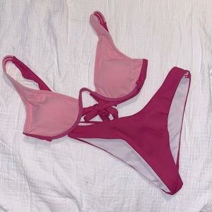 Hot, and light pink bikini set.